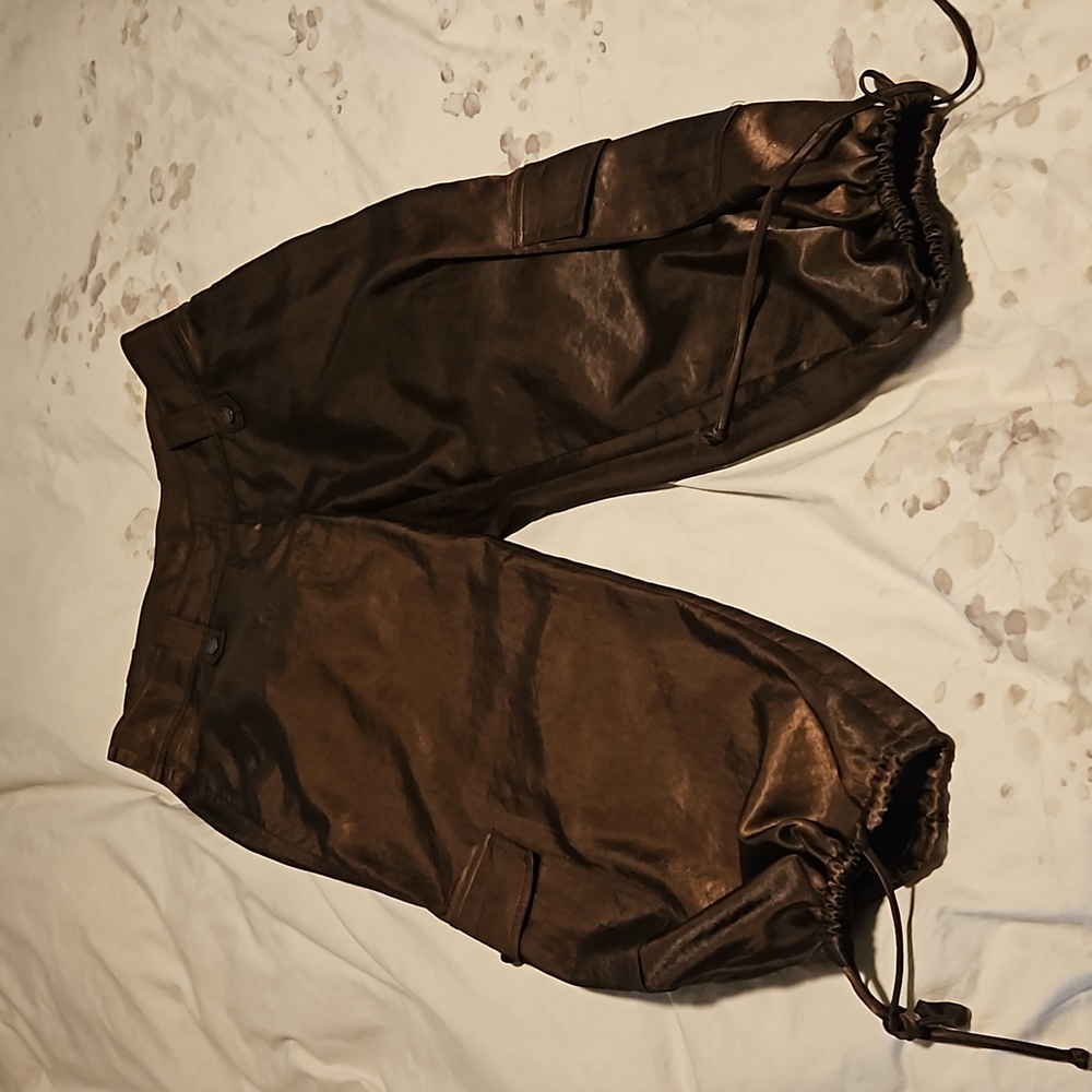 Brown silky cargo pants
